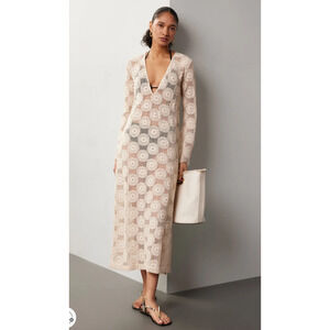 Ronny Kobo x RTR Sheer Crochet Beige Knit Dress Size XL